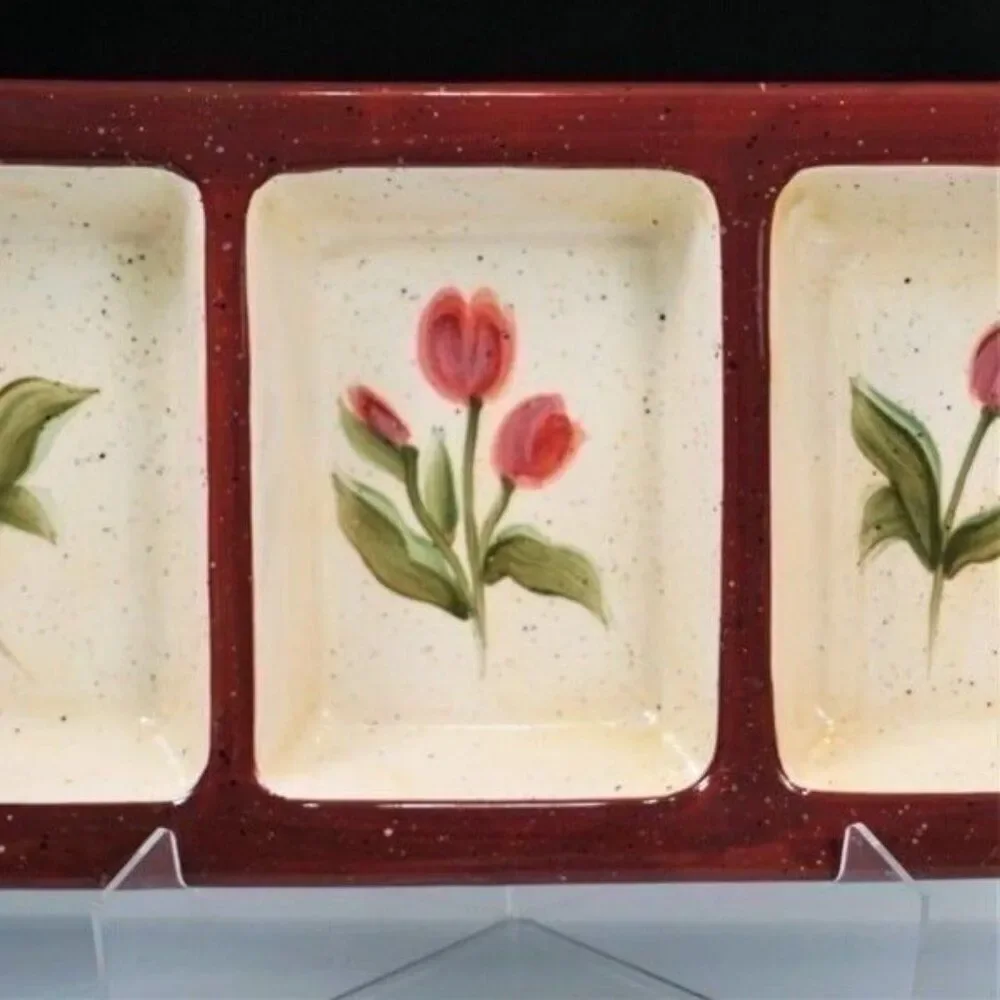 Julie Ueland 2004 Tulip Floral Divided Serving Tray Enesco Group